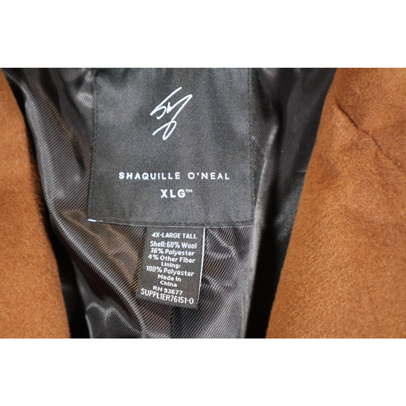 Shaquille O'Neal Coat Mens 4XL Tall Brown Wool Blend Overcoat 2 Button Classic - Picture 3 of 7